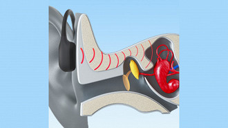 Em vez de passar pelo tímpano para ser amplificado, o som sai do fone através de vibrações que são convertidas em pulsos elétricos para serem levados para o nosso cérebro por meio dos nervos auditivos. (Crédito: Haylou/Divulgação)