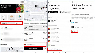 Passo 01 a 04 de como pagar uma corrido do Uber com o Pix.