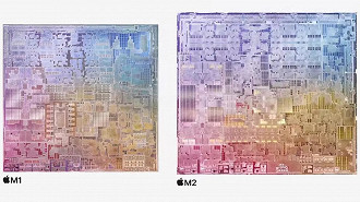 Comparação entre os processadores Apple Silicon M1 e M2. Fonte: Apple