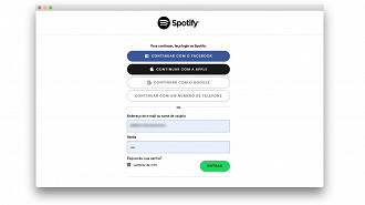 Você pode fazer o login com sua conta do Facebook, Apple, Google ou por email e senha do Spotify (Foto: Reprodução/Adalton Bonaventura)