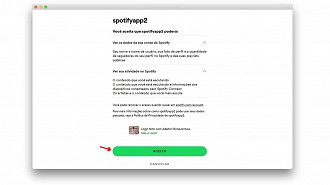 Clique em Aceito para que o aplicativo do Spotify Pie tenha acesso à sua conta (Foto: Reprodução/Adalton Bonaventura)