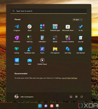 Melhorias no menu iniciar do Windows 11. Fonte: XDADevelopers