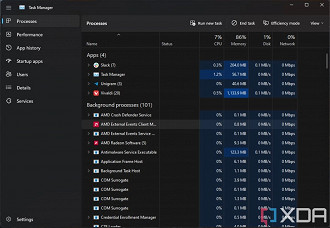 Novo design do Gerenciador de Tarefas do Windows 11. Fonte: XDADevelopers