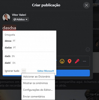 Exemplo de sugestão de correção dada pela extensão Microsoft Editor no navegador Chrome. Fonte: Vitor Valeri