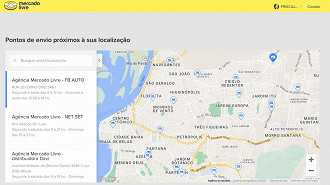 No exemplo acima, aparecem as agências do Mercado Livre que estão disponíveis em Porto Alegre.