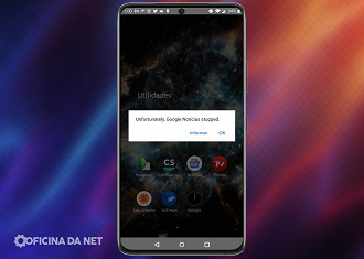 Mensagem de erro ao tentar abrir o aplicativo Google Notícias em um celular Android. Fonte: Vitor Valeri Mensagem de erro ao tentar abrir o aplicativo Google Notícias em um celular Android. Fonte: Vitor Valeri