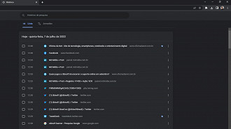 Histórico de guias/abas abertas no navegador Google Chrome. Fonte: Vitor Valeri
