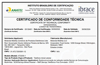 Certificado de Conformidade Técnica do Moto G32, identificado pelo código XT2235-1 (Crédito: Anatel/Reprodução)