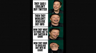 Meme feito por Elon Musk em resposta ao Twitter. Fonte: Twitter (Elon Musk)