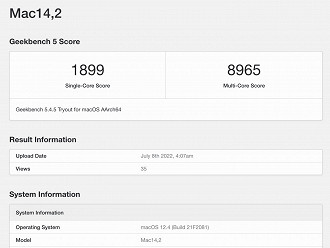 Benchmark do MacBook Air M2. Fonte: Me.Macintosh