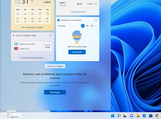 Barra de tarefas no Windows 11 com a opção Notícias e Interesses ativada