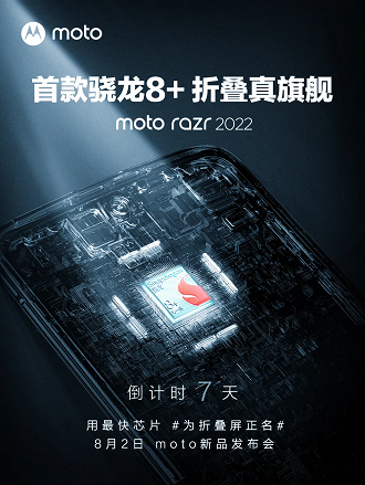 O Moto Razr 2022 virá com o poderoso Snapdragon 8+ Gen 1 (Crédito: Motorola/Reprodução)