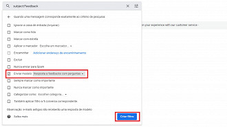 Passo 07 - Configurando o filtro de e-mails para realizar respostas automáticas no Gmail. Fonte: Vitor Valeri