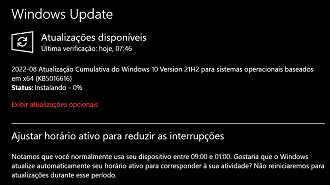 Captura de tela da atualização KB5016616 do Windows 10 versão 21H2. Fonte: Vitor Valeri