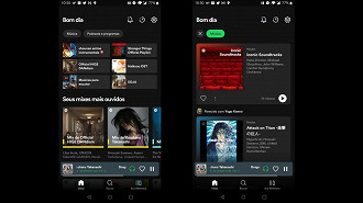 Funcionamento dos botões dedicados às indicações de músicas e podcasts na tela inicial do Spotify no Android. Fonte: Vitor Valeri