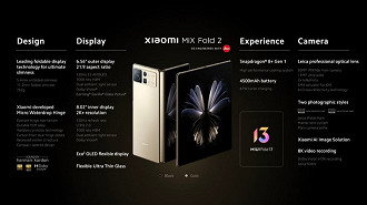 Especificações do Xiaomi Mix Fold 2 (Crédito: Xiaomi/Reprodução)