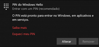Opções de alteração do código PIN no Windows 10. Fonte: Vitor Valeri