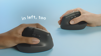 Já que o mouse possui um formato ergonômico, não é ambidestro. Pensando nisso, a Logitech lançou um modelo exclusivo para canhotos, o Lift Left, disponível na cor grafite.