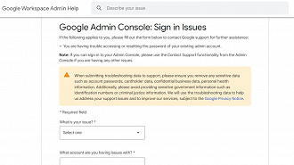 Captura de tela da página do formulário de recuperação de conta para reativar a conta gratuita do G Suite. Fonte: Google