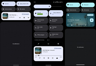 Layout do reprodutor de mídias da tela de bloqueio no Android 12 e no Android 13. Fonte: 9to5google