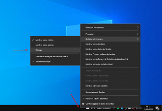 Clique com o botão direito em qualquer lugar da barra de tarefas