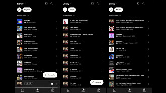 Capturas de tela mostrando o redesign da biblioteca do aplicativo YouTube Music após a recente atualização na versão para Android. Fonte: 9to5google