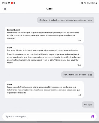 Nubank problema em cartões virtuais