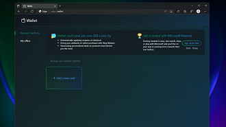 Adicionando um cartão de crédito ou débito no Wallet (Carteira) do Microsoft Edge. Fonte: Microsoft