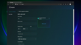 Adicionando dados do cartão de crédito ou débito no Wallet (Carteira) do Microsoft Edge. Fonte: Microsoft