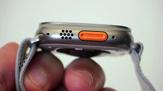 Botão de acionamento rápido na lateria do Apple Watch Ultra. Fonte: Jason Snell/Foundry