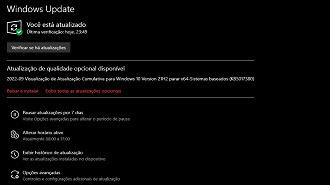 Captura de tela da atualização KB5017380 do Windows 10 versão 21H2. Fonte: Vitor Valeri