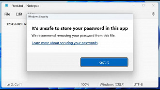 Aviso do Windows sobre aplicativo inseguro para inserir senhas. Fonte: bleepingcomputer