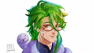 Baizhu, personagem farmacêutico controlador do elemento Dendro. Fonte: jayessart (Twitter)