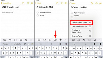 Como inserir fotos e vídeos em uma nota do iPhone.