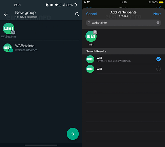 Novo limite de membros em grupo do WhatsApp (Imagem: WaBetaInfo) Novo limite de membros em grupo do WhatsApp (Imagem: WaBetaInfo)