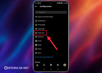 Passo 04 - Como acessar a página de segurança do aplicativo Instagram no celular. Fonte: Vitor Valeri
