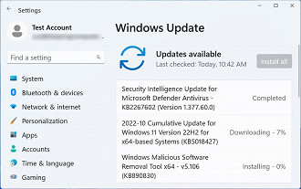 Captura de tela da atualização KB5018427 do Windows 11.