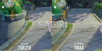 Diferença de FPS (frames por segundo) comparando a mesma cena em Genshin Impact 3.1 com a da atualização 3.2. Fonte: Sagiri