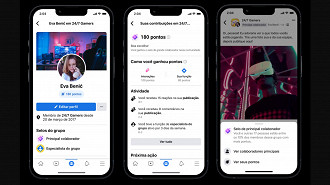 Sistema de pontuação para ganhar selos nos grupos do Facebook. Fonte: Meta