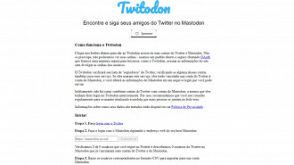 Captura de tela do serviço Twitodon, que permite aos usuários do Twitter encontrar as mesmas pessoas no Mastodon. Fonte: Vitor Valeri