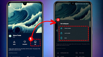 Escolha a imagem, toque em Set e depois escolha entre usá-la como papel de parede da tela inicial ou da tela de bloqueio (Crédito: Adalton Bonaventura; Oficina da Net)