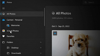 Aplicativo Fotos do Windows 11 exibe de forma nativa fotos e videos do iCloud após atualização.