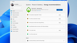 Recomendações do Windows para aumentar a eficiência energética do notebook - 6 novidades do Windows 11 que farão o dedo coçar para sair do Windows 10. Fonte: Microsoft