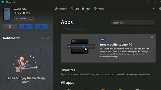 Windows 11 terá aplicativo Vincular ao Celular com recurso de compartilhamento de áudio. Fonte: Microsoft