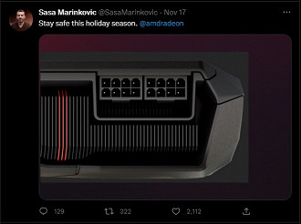 Tweet do executivo da AMD, Sasa Marinkovic. Fonte: Twitter