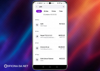 Utilize o recurso de busca (pesquisa)- 6 dicas de como utilizar o app Nubank para fazê-lo trabalhar para você. Fonte: Vitor Valeri