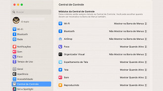 Central de controles do macOS.