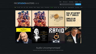 Captura de tela do site ProStudio Masters - Lista de lojas online para se comprar álbuns e músicas Hi-Res legalmente. Fonte: Vitor Valeri