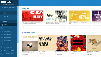 Captura de tela do site HDtracks - Lista de lojas online para se comprar álbuns e músicas Hi-Res legalmente. Fonte: Vitor Valeri