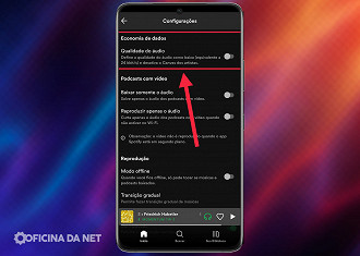 Desative o modo de qualidade de áudio baixa - 8 Configurações que você precisa mudar agora no seu Spotify. Fonte: Vitor Valeri